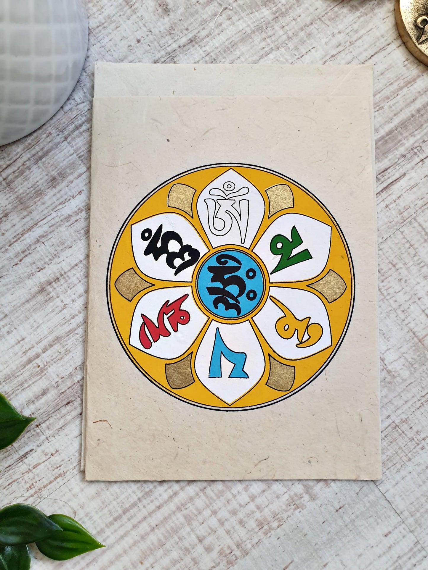 Postal de papel lokta com tema budismo e tibetano